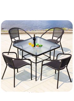 Generic 5 Pieces, Outdoor Table Glass Top With 4 Chairs set 80*80 CM 