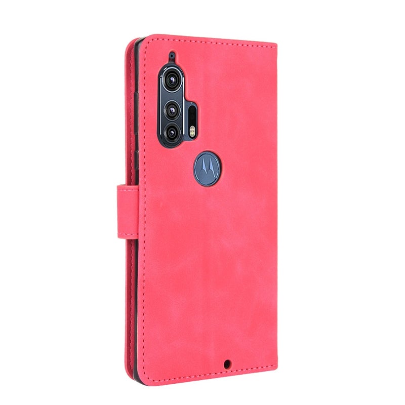 HuHa Case Cover For Motorola Moto Edge Plus Solid Color Skin Feel Magnetic Buckle Horizontal Flip Calf Texture PU Leather Case with Holder & Card Slots & Wallet(Rose Red) - Image 3
