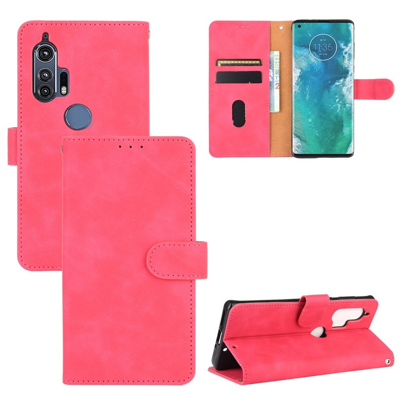 HuHa Case Cover For Motorola Moto Edge Plus Solid Color Skin Feel Magnetic Buckle Horizontal Flip Calf Texture PU Leather Case with Holder & Card Slots & Wallet(Rose Red) - Image 1
