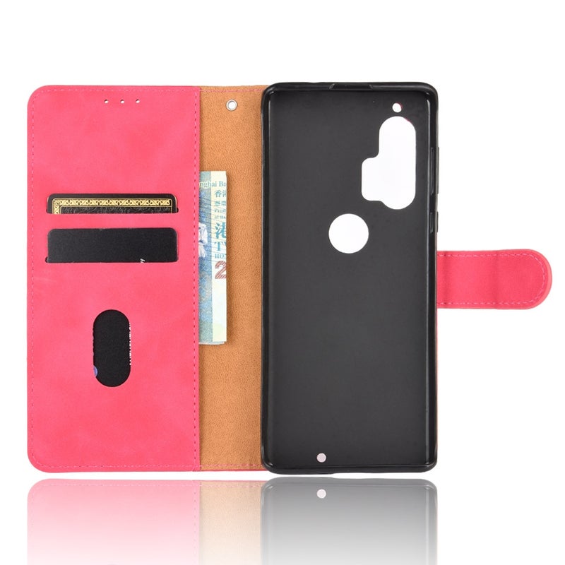 HuHa Case Cover For Motorola Moto Edge Plus Solid Color Skin Feel Magnetic Buckle Horizontal Flip Calf Texture PU Leather Case with Holder & Card Slots & Wallet(Rose Red) - Image 4