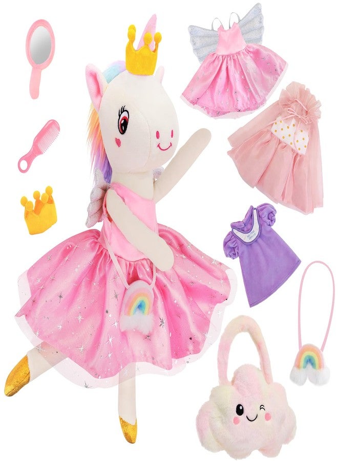 FPVERA Unicorn Toys for Girls Age 4-6, Ballerina Doll Toys for Girls 3-5, Ballet Dress up Stuffed Animals Dolls with 3 Sets of Clothes & Plush Bag, Unicorn Birthday Gifts for Kids Age 3 4 5 6 7 8 9 10 - Image 1