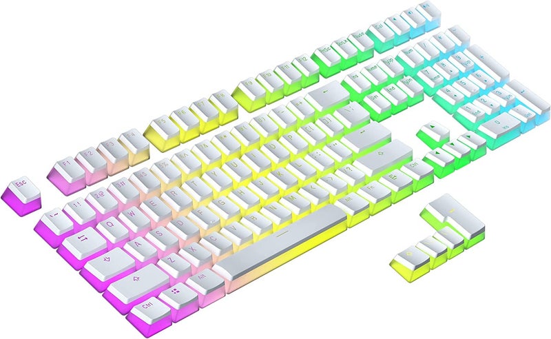Tobo أغطية مفاتيح بودينغ PBT | 112 مزدوجة الطبقة شفافة تخطيط ANSI أمريكي و ISO | ملف OEM لكيبورد الألعاب الميكانيكي RGB (أبيض) TD-928KM - Image 1