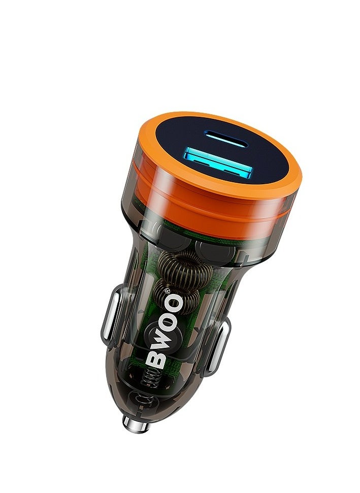 BWOO Bwoo Car Charger 38W USB-A+USB-C 2 in 1 Transparent Car Fast Charger for Iphone, Samsung, Vivo, Honor, One Plus Etc  - Image 1