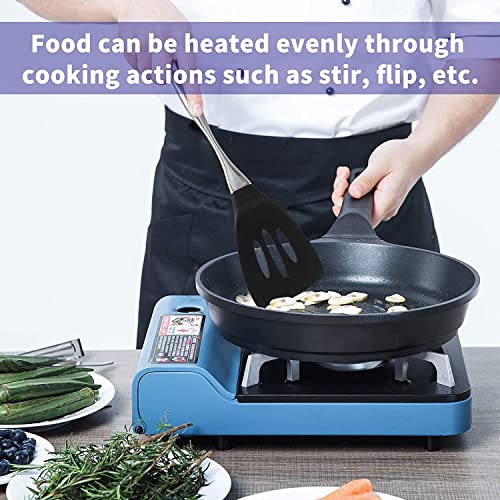 Baskety Basics Slotted Silicone Turner Spatula, High Heat Resistant to 480°F, Hygienic One Piece Design, Non Stick Rubber Kitchen Utensil for Fish, Eggs, Pancakes, Wok (Steel Slotted Black) - Image 3