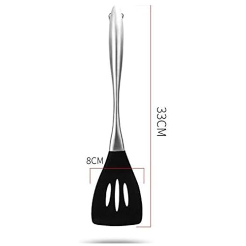 Baskety Basics Slotted Silicone Turner Spatula, High Heat Resistant to 480°F, Hygienic One Piece Design, Non Stick Rubber Kitchen Utensil for Fish, Eggs, Pancakes, Wok (Steel Slotted Black) - Image 2