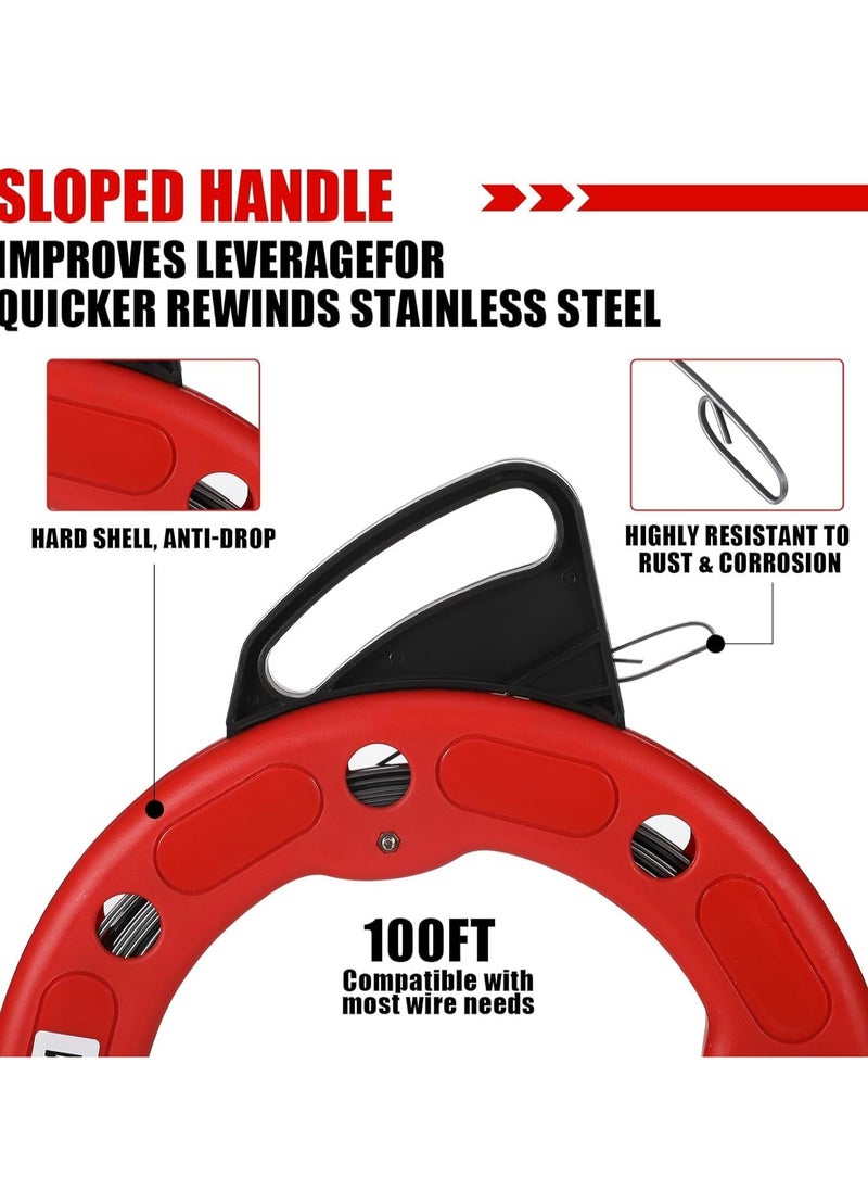 SYOSI - 30m Fish Tape Wire Puller, Easy to use Cable Tool with Double Loop Tip Electrical Red Plastic Case Durable Fishing Tools for Walls and Conduit Wiring - Image 1