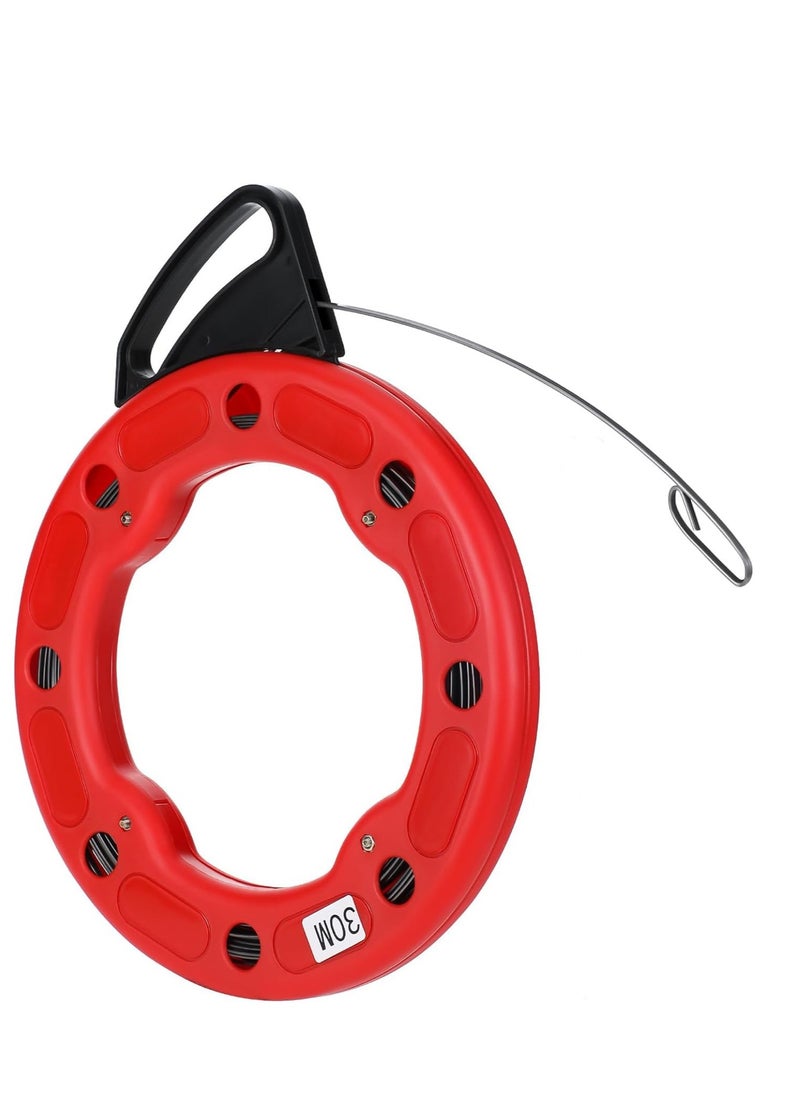 SYOSI - 30m Fish Tape Wire Puller, Easy to use Cable Tool with Double Loop Tip Electrical Red Plastic Case Durable Fishing Tools for Walls and Conduit Wiring - Image 1