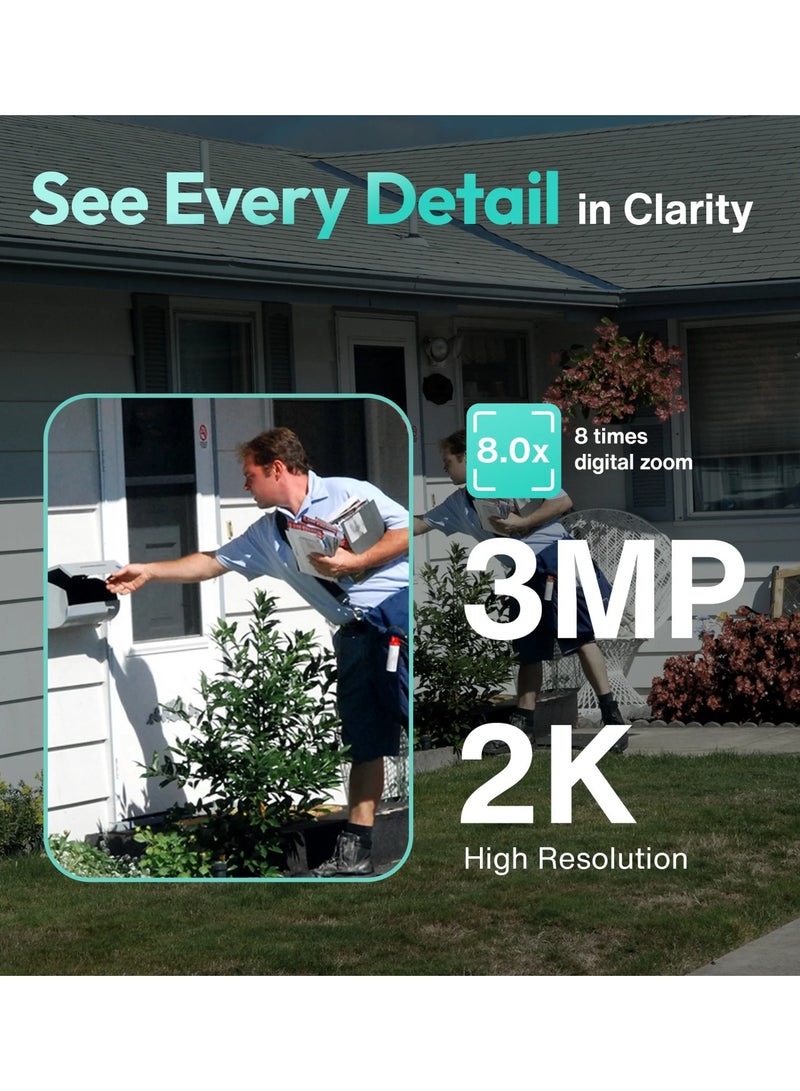 BOTSLAB W313 Outdoor Security Camera Wireless, 2K 3MP Pan Tilt Camera with Solar Powered, Color Night Vision, Human Detection for Home Surveillance, 2.4GHz WiFi, Compatible with Alexa - Image 3