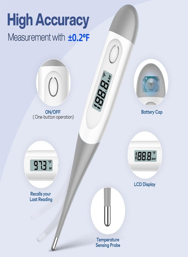 Boncare 10 Seconds Digital Thermometer for Adults and Kids - Accurate & Safe Rectal Thermometer for Baby with Fever Alarm, Oral Thermometer (Gray) - Image 3