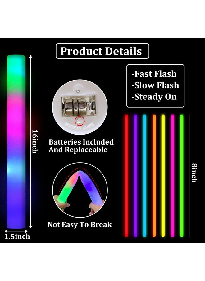 Camlinbo 148 PCS New Years Eve Glow in the Dark Party Supplies- 24 Pcs 16" Foam Glow Sticks, 24 Pcs LED Glasses, 100 Pcs Glow Sticks Necklaces Bracelets Light Up New Years Party Favors Wedding Birthday  - Image 5