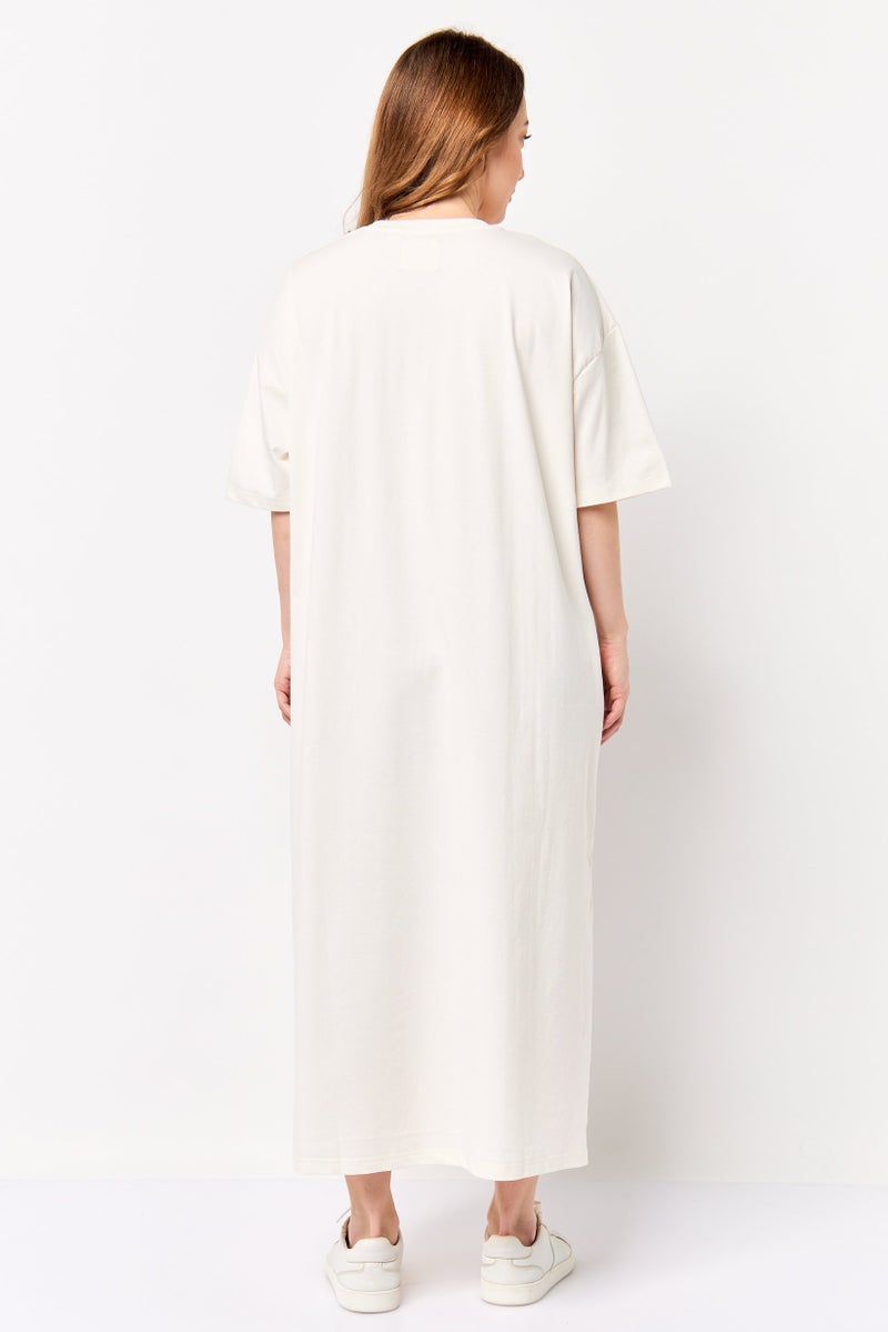 Fudo Comforts By Fudo Women Plain Maxi T-Shirt Dress, Cream - Image 4