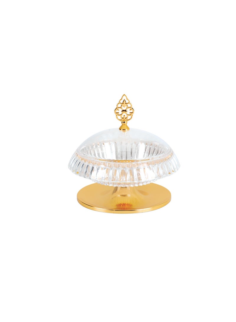 Royalford Date Bowl with Lid- RF12336/Perfect for Serving Dates, Dried Nuts, Candies, Etc./ Versatile and Strong Acrylic Construction with Elegant Golden-Finish Knob and Base/ Dishwasher and Freezer Safe Multicolor - Image 1