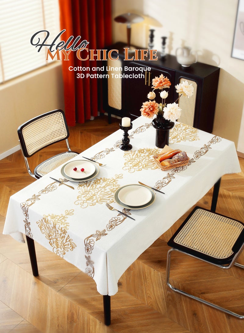 Cotton and Linen Rectangular Baroque Tablecloth,140X200cm Table Covers,Coffee Table Cloth, European Classical Luxury Style Light Brown,Baroque 3D Embroidery Pattern, High Gram Weight, Thick and Smooth, Soft and Environmentally Fabric, Wear-Resistant ,Durable, Machine Washable, Shrink-Resistant,Anti-Wrinkle, Finely Quilted and Reinforced,Home Kitchen Dining Tables Decorations, Outdoor Tables Clothes, Dinners, Weddings , Banquet Parties, Hotel Decorations,Large Size(55*79inch) - Image 1