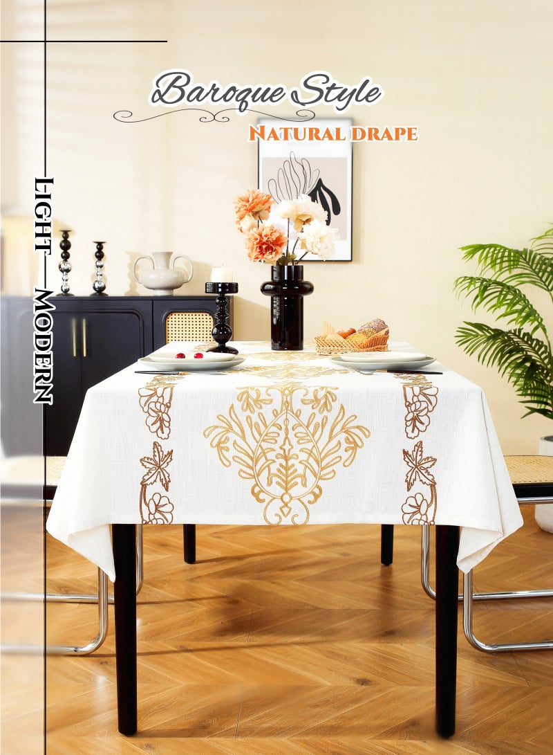 Cotton and Linen Rectangular Baroque Tablecloth,140X200cm Table Covers,Coffee Table Cloth, European Classical Luxury Style Light Brown,Baroque 3D Embroidery Pattern, High Gram Weight, Thick and Smooth, Soft and Environmentally Fabric, Wear-Resistant ,Durable, Machine Washable, Shrink-Resistant,Anti-Wrinkle, Finely Quilted and Reinforced,Home Kitchen Dining Tables Decorations, Outdoor Tables Clothes, Dinners, Weddings , Banquet Parties, Hotel Decorations,Large Size(55*79inch) - Image 2