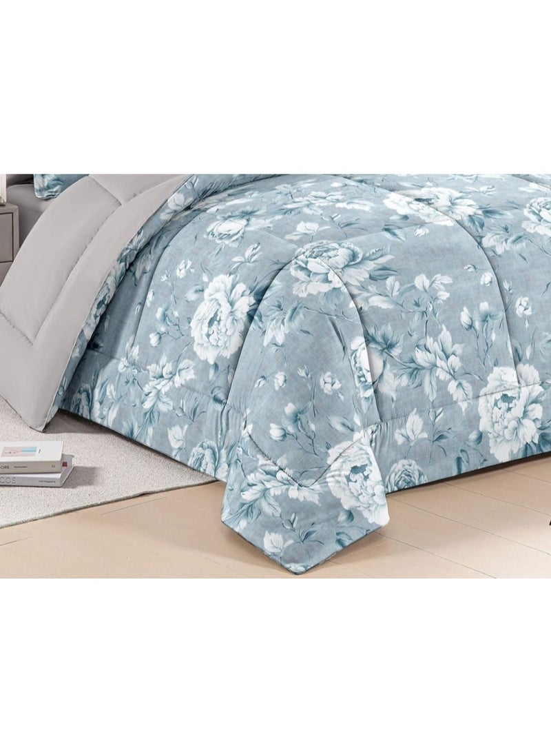 سيلينا |  طقم مفرش مجوز مزهر وجهين  8 قطع 240*220 سم  فضي - Image 3