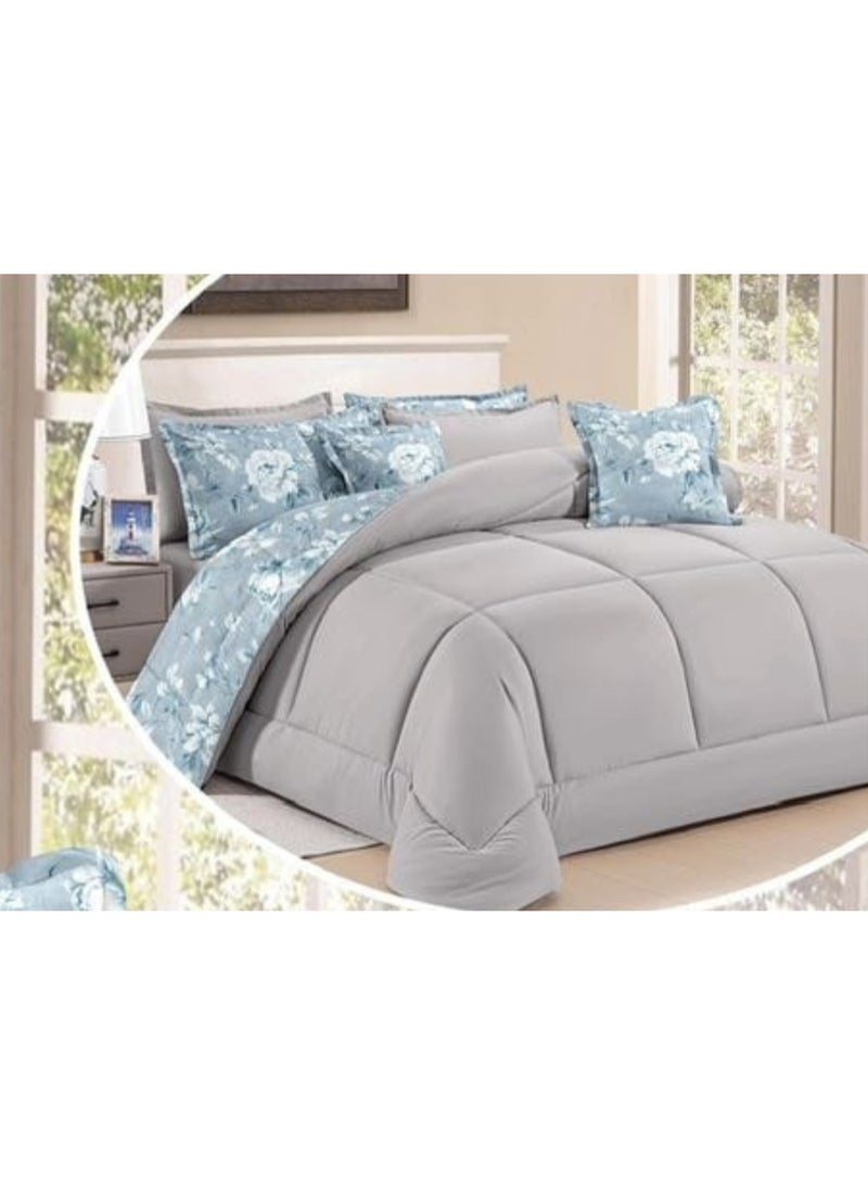 سيلينا |  طقم مفرش مجوز مزهر وجهين  8 قطع 240*220 سم  فضي - Image 4