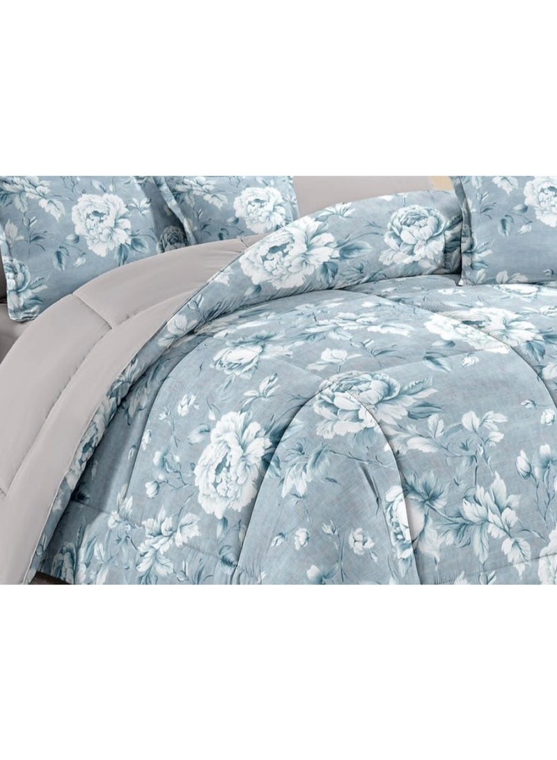 سيلينا |  طقم مفرش مجوز مزهر وجهين  8 قطع 240*220 سم  فضي - Image 2