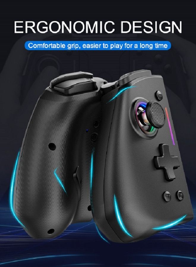 Joypad Controller, Joypad Support 3 different light modes，Wake-up Function,Ergonomic hand-fit design,Bluetooth Wireless Joy Con Controller with Dual Vibration and Gyroscope axis Black