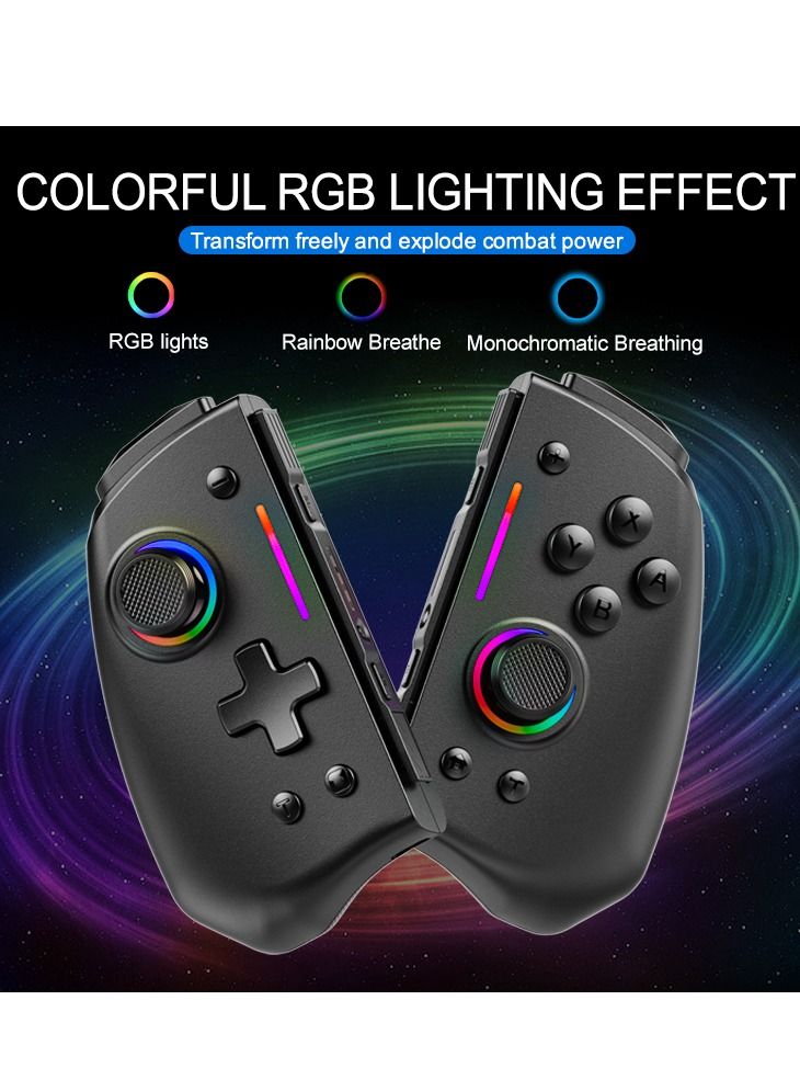 Joypad Controller, Joypad Support 3 different light modes，Wake-up Function,Ergonomic hand-fit design,Bluetooth Wireless Joy Con Controller with Dual Vibration and Gyroscope axis Black