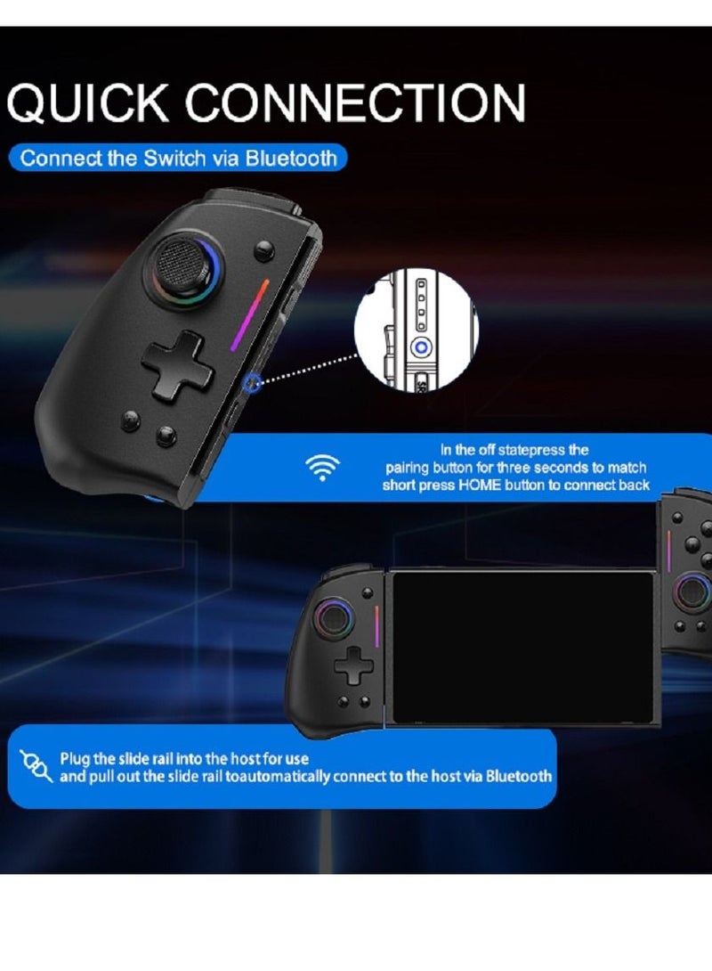Joypad Controller, Joypad Support 3 different light modes，Wake-up Function,Ergonomic hand-fit design,Bluetooth Wireless Joy Con Controller with Dual Vibration and Gyroscope axis Black