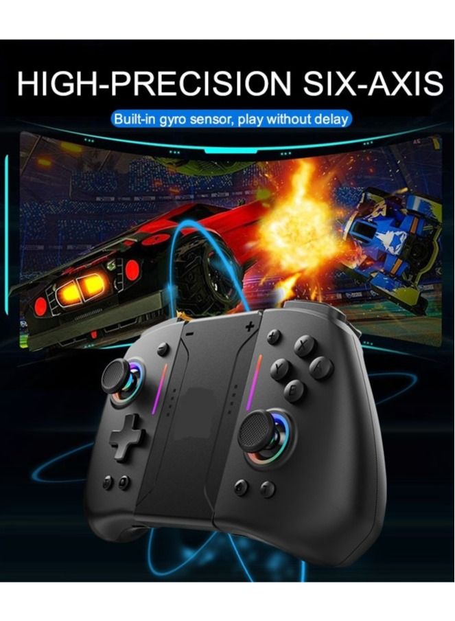 Joypad Controller, Joypad Support 3 different light modes，Wake-up Function,Ergonomic hand-fit design,Bluetooth Wireless Joy Con Controller with Dual Vibration and Gyroscope axis Black