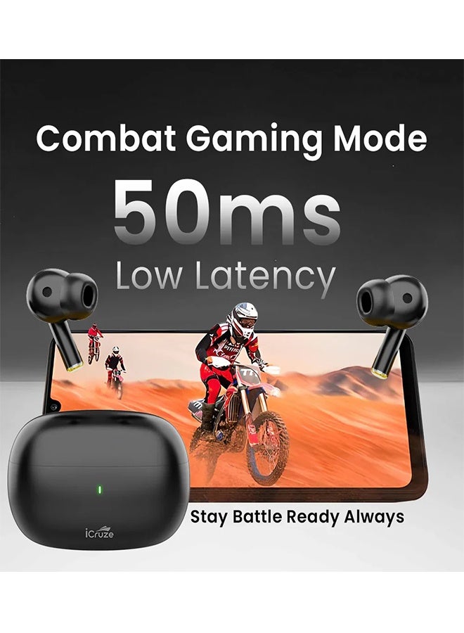 iCruze سماعات أورا TWS - بلوتوث 5.3، 40 ساعة وقت تشغيل، ENC، محركات 13 مم، عزل الضوضاء، تحكم باللمس، شحن من نوع C - Image 2