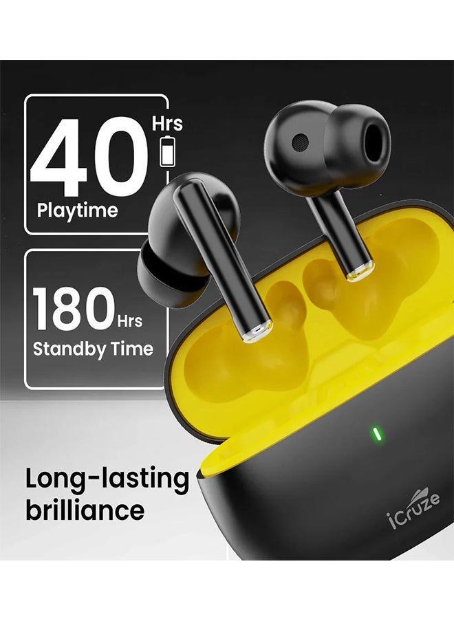 iCruze سماعات أورا TWS - بلوتوث 5.3، 40 ساعة وقت تشغيل، ENC، محركات 13 مم، عزل الضوضاء، تحكم باللمس، شحن من نوع C - Image 5
