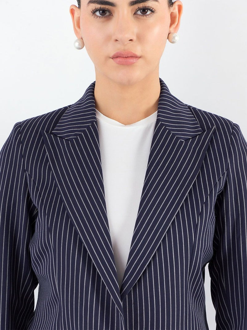 Powersutra Navy Blue Striped Blazer and Tailored Trousers for Women - Image 3