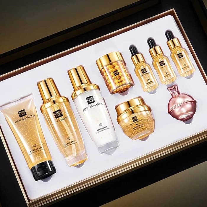 SENANA مجموعة العناية بالبشرة SENANA 24K ذهب - مجموعة مكونة من 9 قطع للترطيب الفائق، وتقليص المسام، والتحكم في الزيوت - Image 2