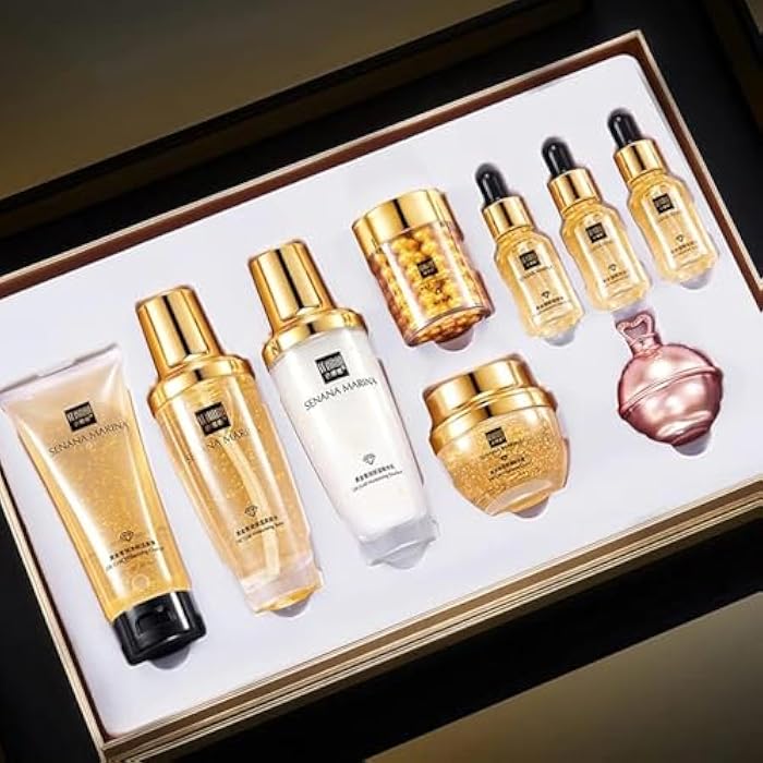 SENANA مجموعة العناية بالبشرة SENANA 24K ذهب - مجموعة مكونة من 9 قطع للترطيب الفائق، وتقليص المسام، والتحكم في الزيوت - Image 1