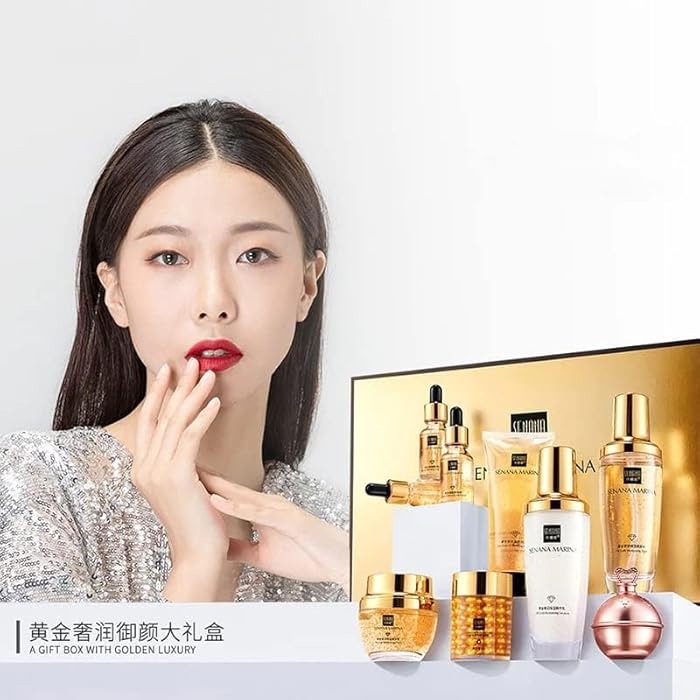 SENANA مجموعة العناية بالبشرة SENANA 24K ذهب - مجموعة مكونة من 9 قطع للترطيب الفائق، وتقليص المسام، والتحكم في الزيوت - Image 5