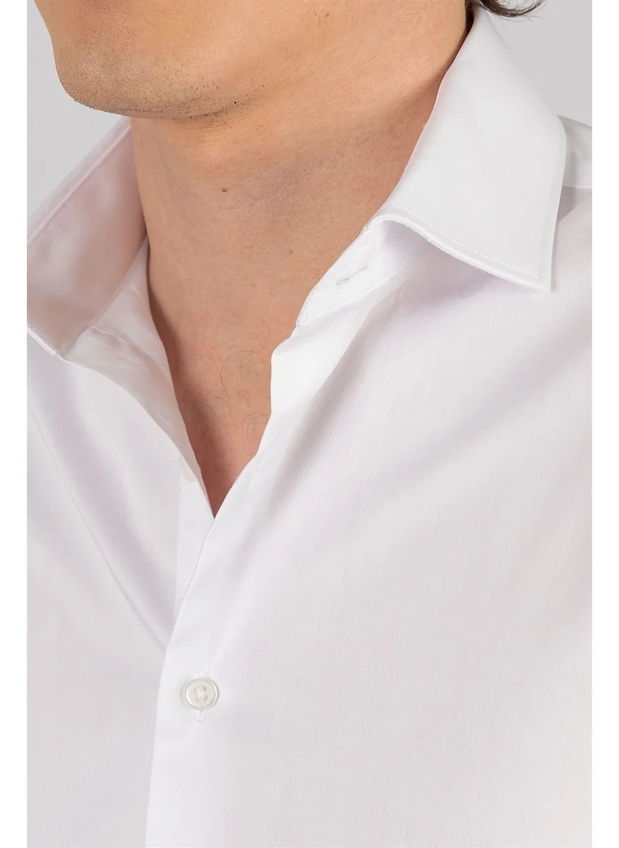 تودورس Slim Fit Long Sleeve Cotton Satin Premium Series Men's White Shirt
