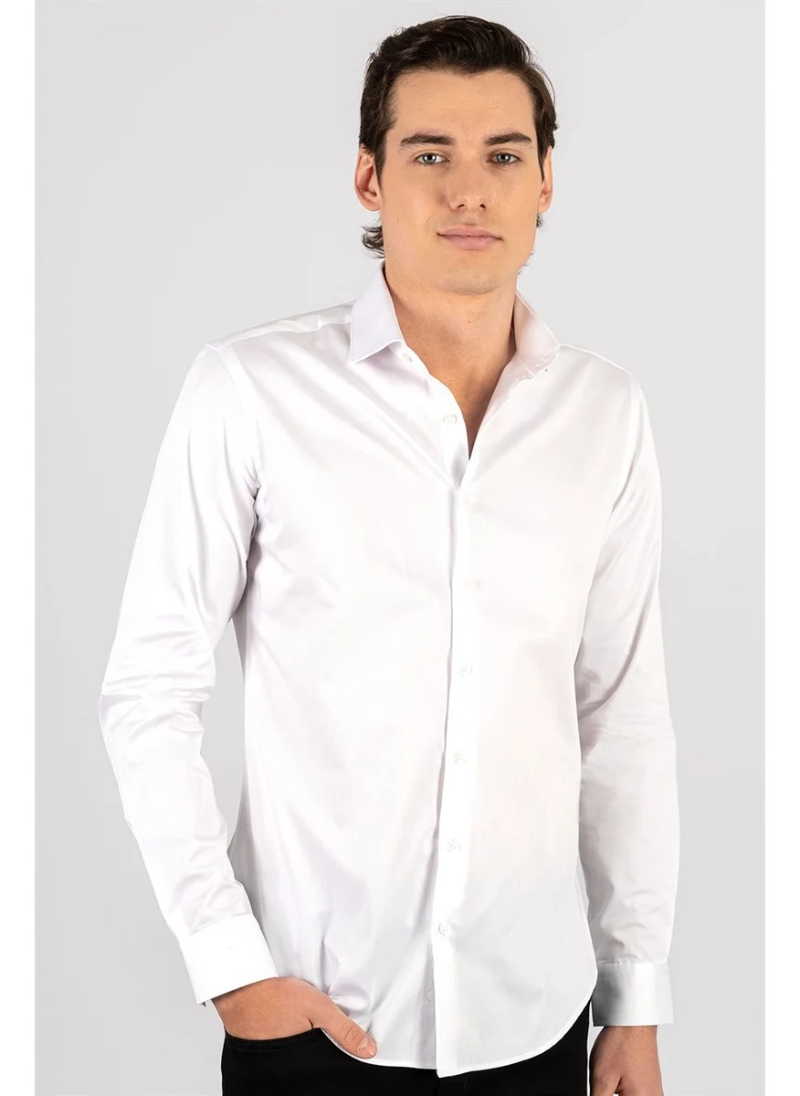 Tudors Slim Fit Long Sleeve Cotton Satin Premium Series Men's White Shirt