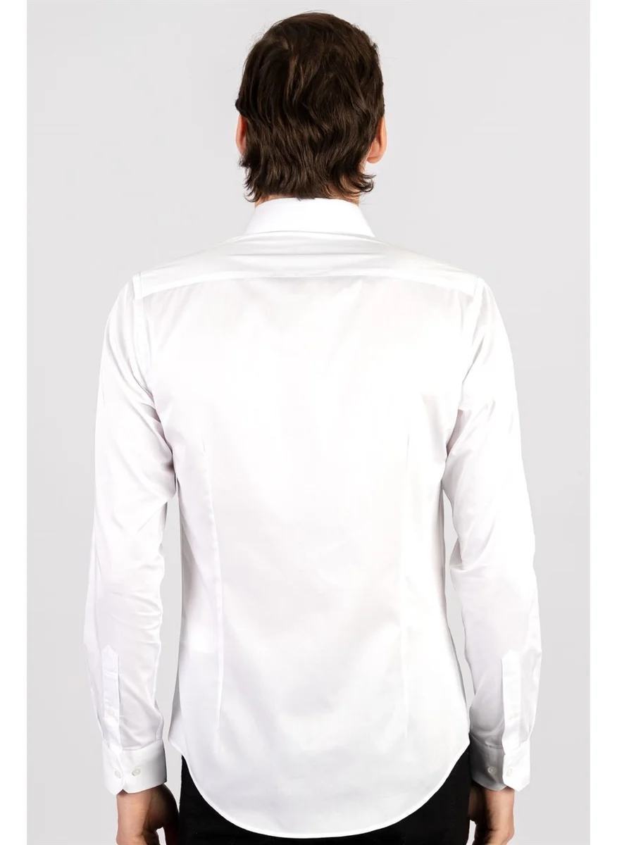 تودورس Slim Fit Long Sleeve Cotton Satin Premium Series Men's White Shirt