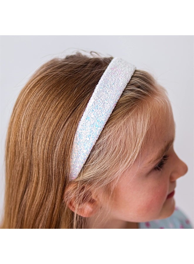 FROG SAC Glitter Headbands for Girls, White Headband for Little Girl Hair Accessories, Sparkly Wide Hair Bands for Kids, Cute Fashion Alice Head Band for Children, Thick Sparkle Bling Child Hairband - Image 2