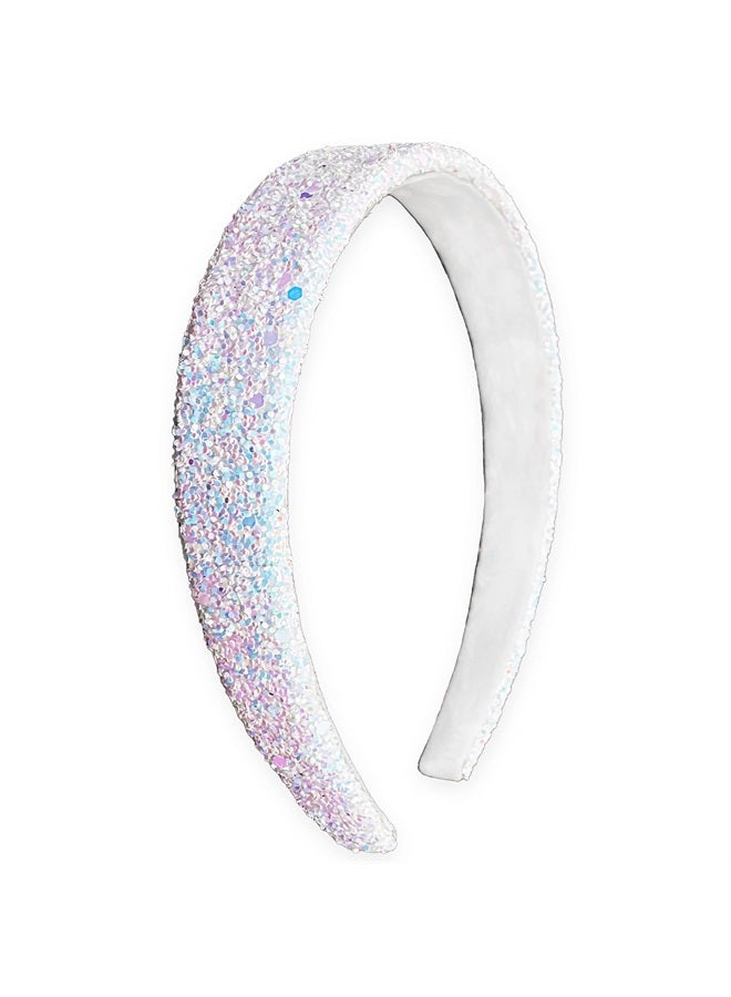 FROG SAC Glitter Headbands for Girls, White Headband for Little Girl Hair Accessories, Sparkly Wide Hair Bands for Kids, Cute Fashion Alice Head Band for Children, Thick Sparkle Bling Child Hairband - Image 1