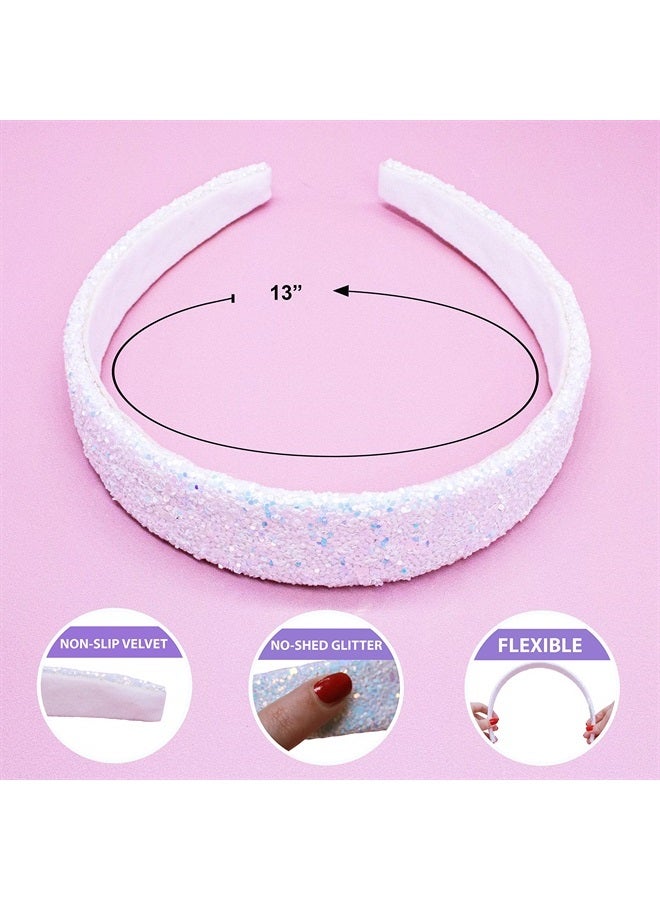 FROG SAC Glitter Headbands for Girls, White Headband for Little Girl Hair Accessories, Sparkly Wide Hair Bands for Kids, Cute Fashion Alice Head Band for Children, Thick Sparkle Bling Child Hairband - Image 3