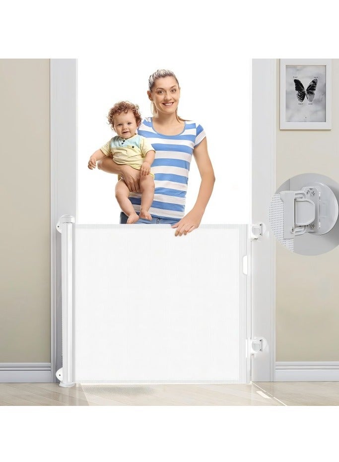 Retractable Baby Gate, Baby Gate for Smooth Wall No Drilling, Adjustable Width and Height, Pet Gate for Doorway, Staircase, Indoor, Outdoor (white, 71 x 34) - Image 1