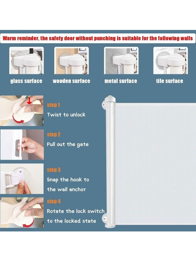 Retractable Baby Gate, Baby Gate for Smooth Wall No Drilling, Adjustable Width and Height, Pet Gate for Doorway, Staircase, Indoor, Outdoor (white, 71 x 34) - Image 4