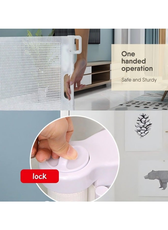 Retractable Baby Gate, Baby Gate for Smooth Wall No Drilling, Adjustable Width and Height, Pet Gate for Doorway, Staircase, Indoor, Outdoor (white, 71 x 34) - Image 5