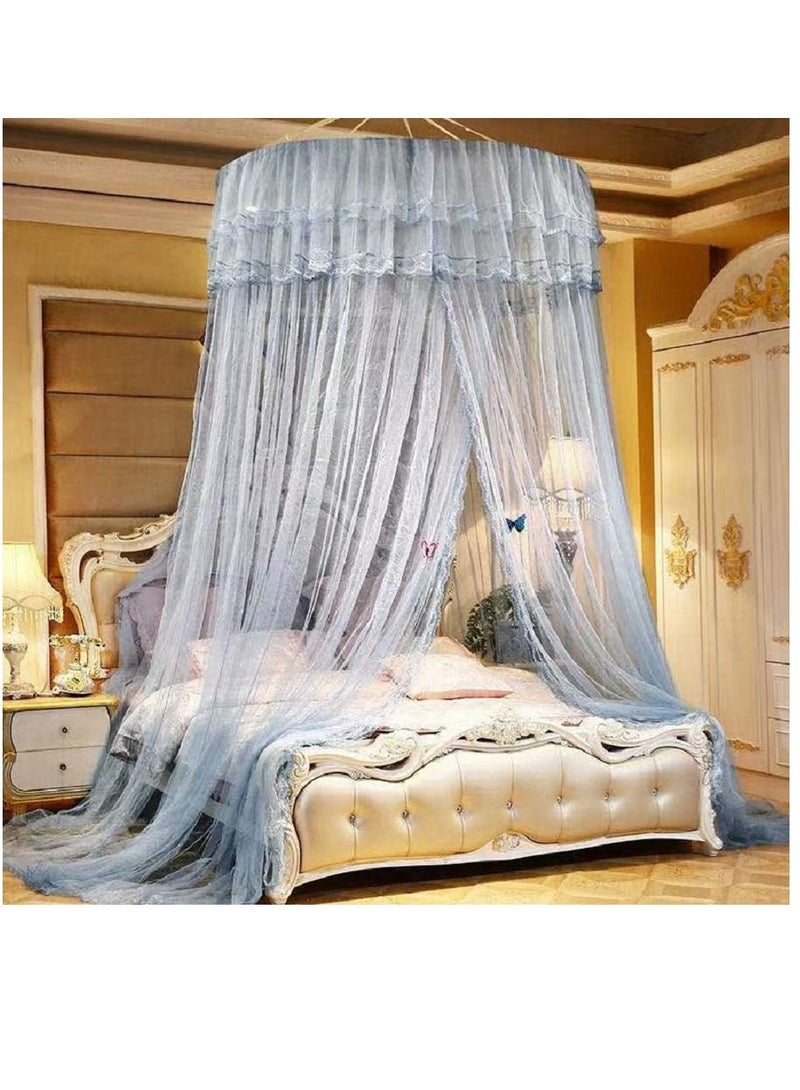 Round Dome Canopy Lace Polyester Bed Mosquito Net (Grey)