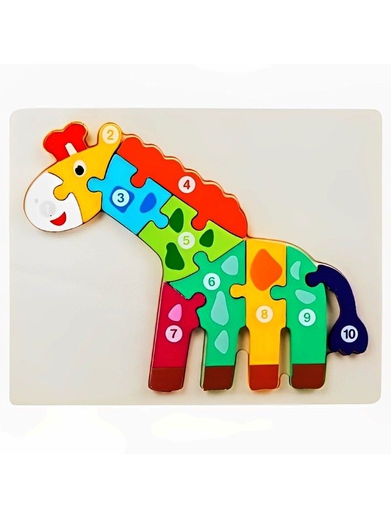 Wooden 3D Puzzles, Colored Animal Style, Teacher Parents Early Learning Support Tools, Attractive Colors and Patterns, Montessori  Motor Skill Development Toys, Ideal Kids Gift (Giraffe Shape) - Image 1