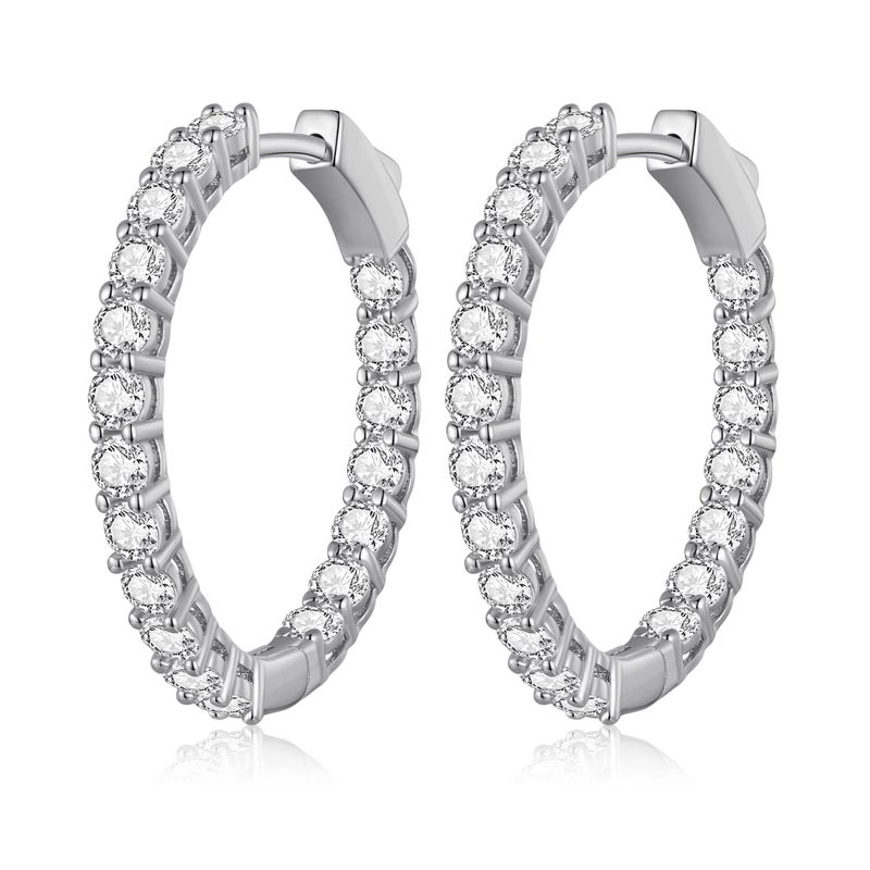 WOSTU Silver Hoop Earrings for Women - White Gold Plated Cubic Zirconia Diamond Earrings - Anniversary, Valentine's Day, Mother's Day, Birthday Jewelry Gift - Image 1