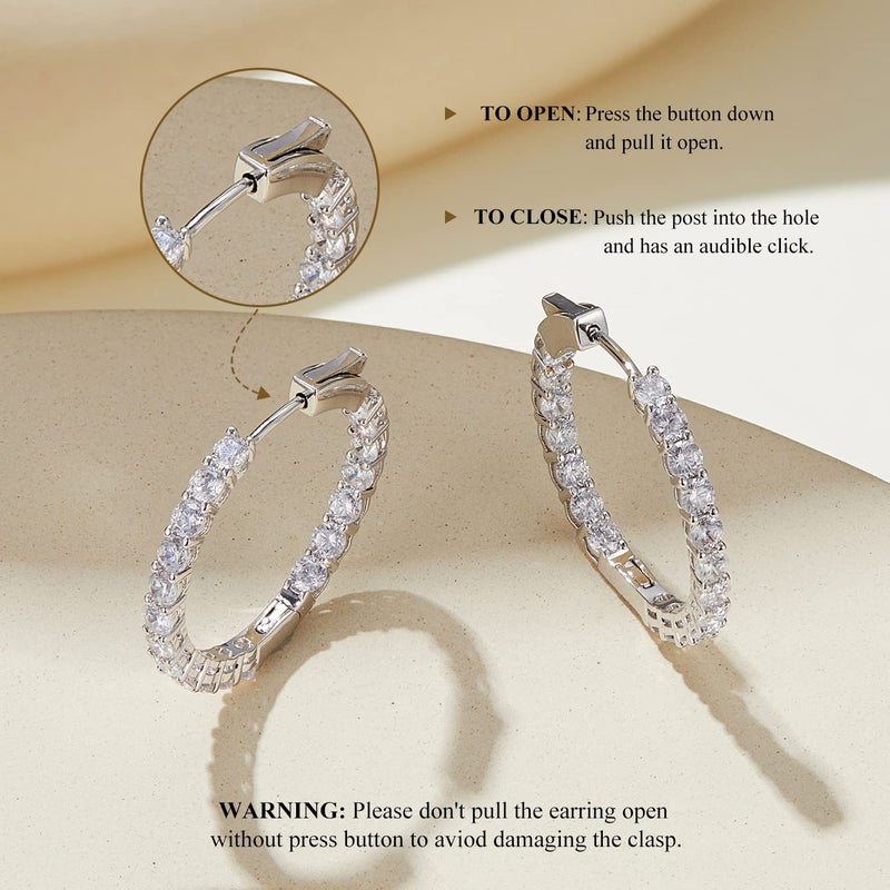 WOSTU Silver Hoop Earrings for Women - White Gold Plated Cubic Zirconia Diamond Earrings - Anniversary, Valentine's Day, Mother's Day, Birthday Jewelry Gift - Image 5