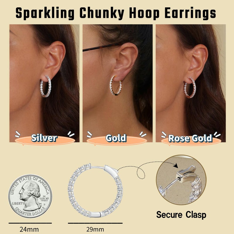 WOSTU Silver Hoop Earrings for Women - White Gold Plated Cubic Zirconia Diamond Earrings - Anniversary, Valentine's Day, Mother's Day, Birthday Jewelry Gift - Image 4