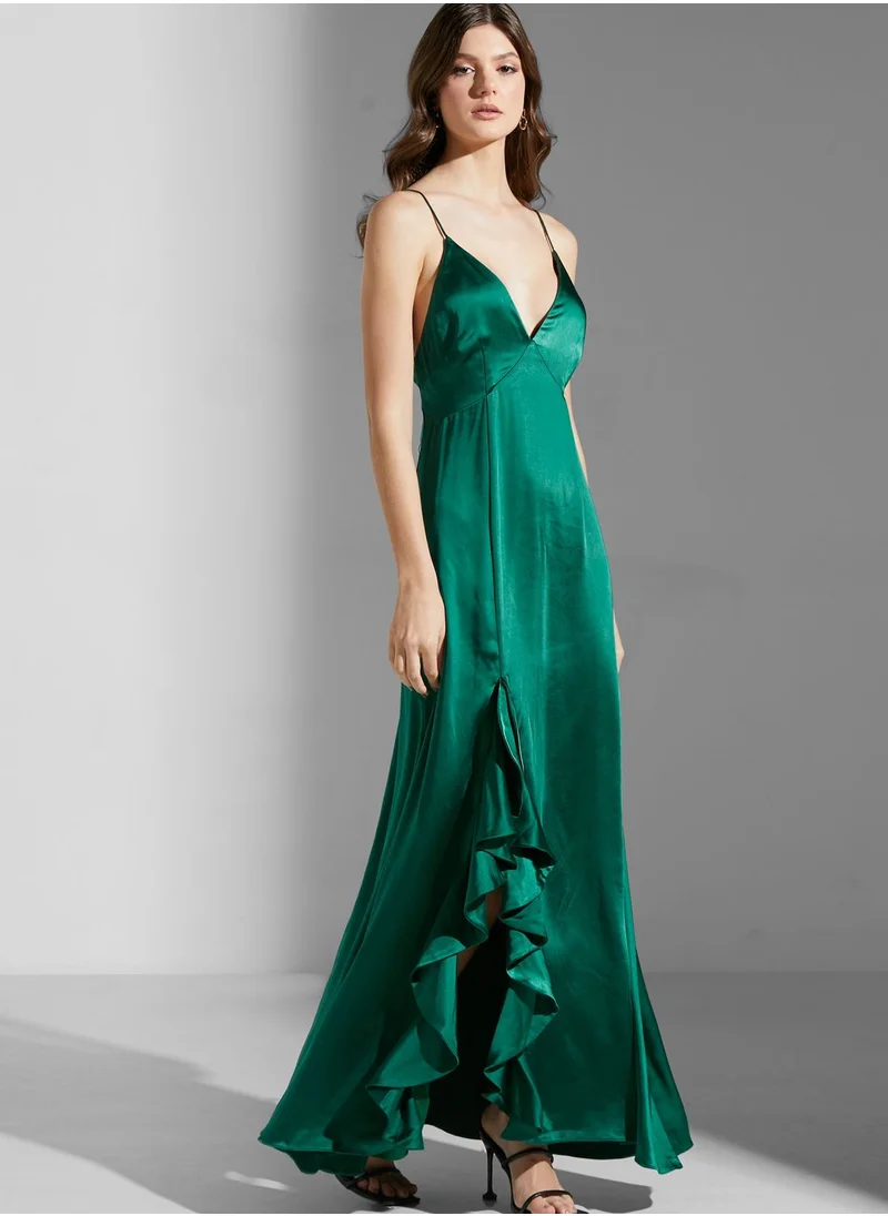 Keepsake Infinity Ruffle Trim Plunge Dress