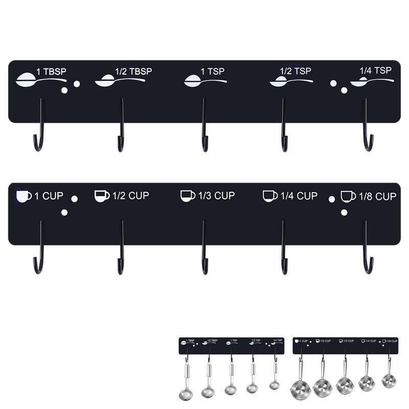 SoeKoa Premium Measuring Cups and Spoons Hanging Rack, Measuring Cup Organizer Rack Suitable for Kitchen Hanging Cups and Spoons, Including Screw and Adhesive Mounting, Cups and Spoons Rack 2pcs - Image 1