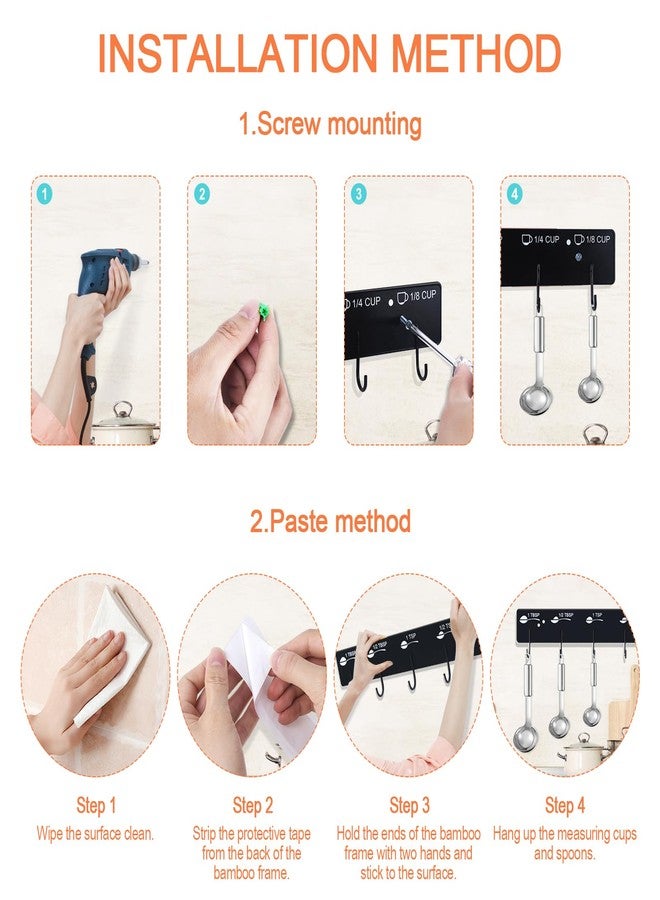 SoeKoa Premium Measuring Cups and Spoons Hanging Rack, Measuring Cup Organizer Rack Suitable for Kitchen Hanging Cups and Spoons, Including Screw and Adhesive Mounting, Cups and Spoons Rack 2pcs - Image 5