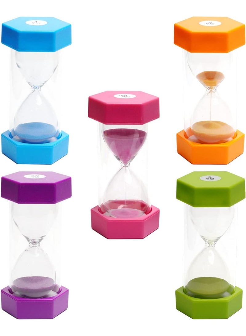 5 PcsColorful Hourglass, Sand Timers, Acrylic Hourglass Timer, Kitchen Timer,1/3/5/10/30 Minutes Sandglass for Classroom, Home, Kitchen, Office Decoration - Image 1
