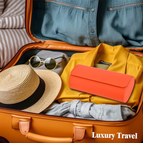 ROSELLE Genuine Leather Watch Roll Travel Case - Watch Roll Case For 3 Watches With Luxury Lining - Protect, Travel,Store and Display Fine Watches(3 Slot Orange) - Image 4